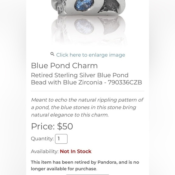 Pandora Blue CZ Pond Rare Retired Bead Discontinued Charm - Picture 2 of 6